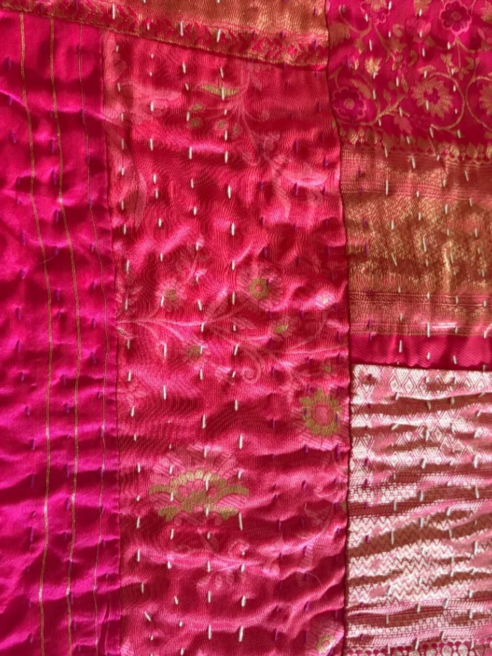 Handmade Indian Beaded Embroidered Quilt Bedspread - Pink Multi King or Queen